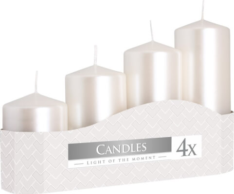 Pack 4 Pearl White Pillar Candles