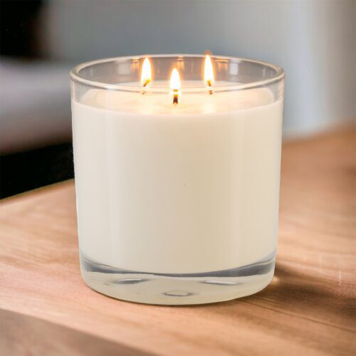 Large Three Wick Vanilla Scented Candle In Glass