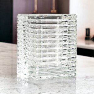 Square Ribbed Candle Holder Clear