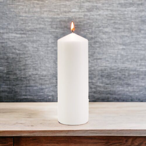 Wedding Pillar Candles In White 80mm x 200mm (Case 12)