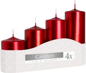 Pack 4 Glossy Red Pillar Candles