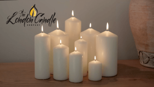 Ivory Pillar Candles Lit