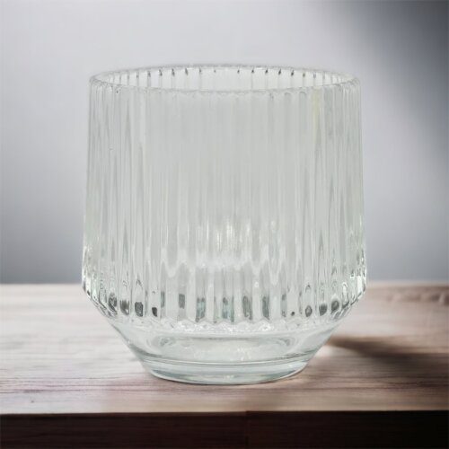 Grooved Glass Tea Light Holder